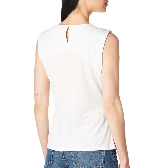 NWT, Calvin Klein Women's Pleat Neck Sleeveless Cami, White, Size 12 - Picture 3 of 8